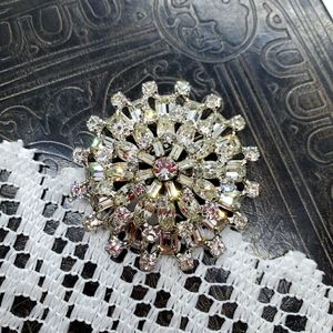 Vintage clear rhinestone dome brooch